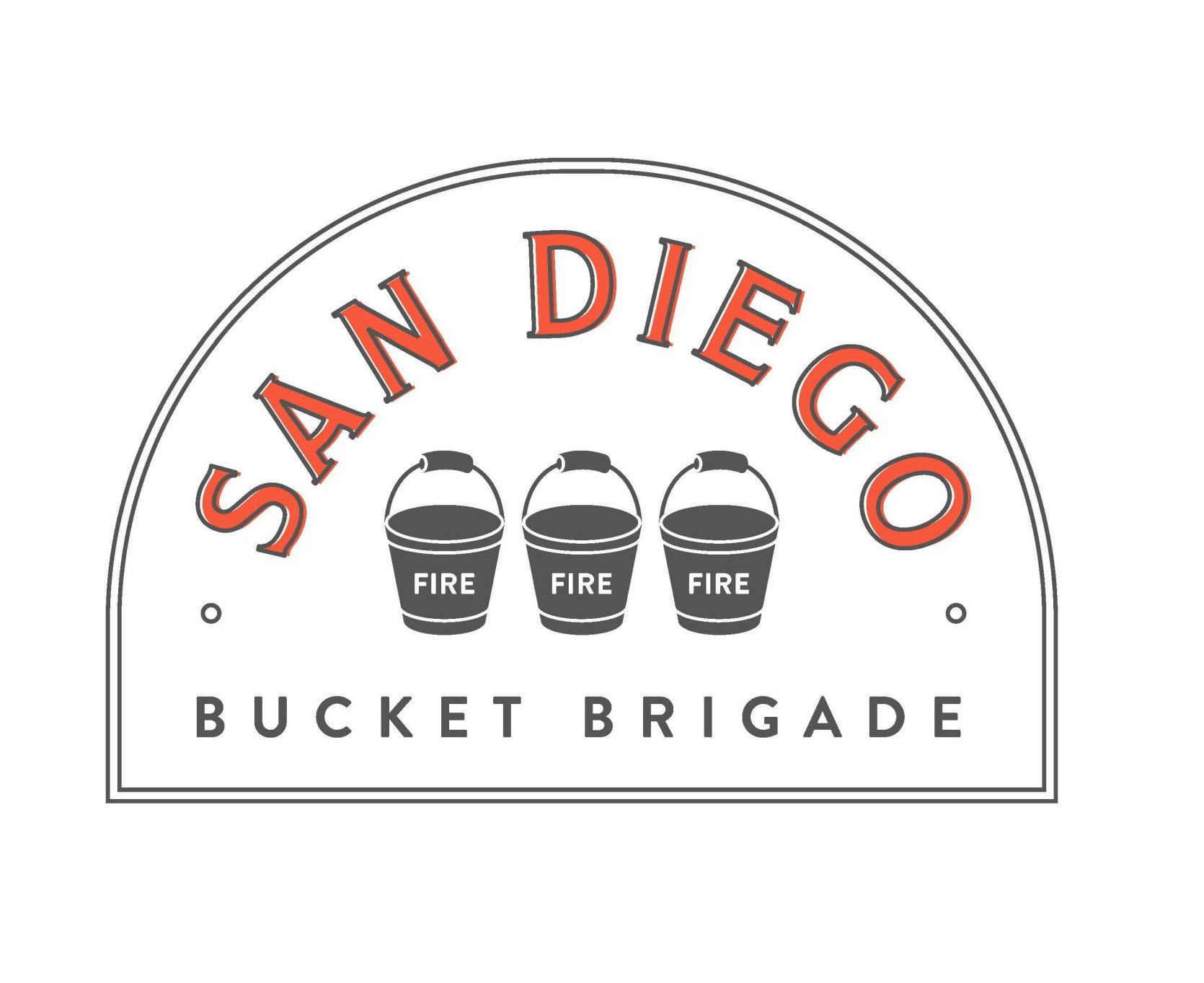 Logo for San Diego Bucket Brigade with three buckets