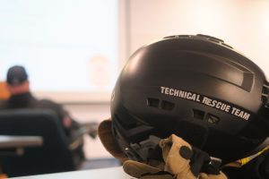 Black helmet with the words technical rescue on the side
