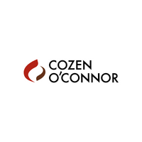 Red and black logo with a flame like swirl for Cozen Oçonnor