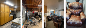 Four pictures from inside Fire Station 39. Kitchen, fitness area, and the bullpen.